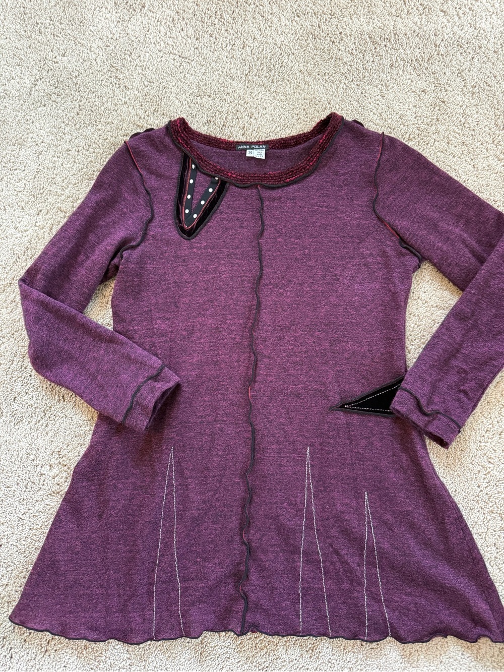 Anna Polan Purple Knit Long Sleeve Tunic Top S